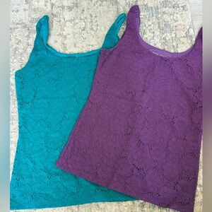 White House Black Market Women's Lace Tank Top - Teal and Purple